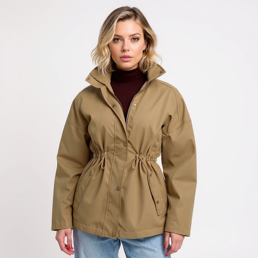 Wendy Women Drawstring Waist Stand Collar Utility Jacket