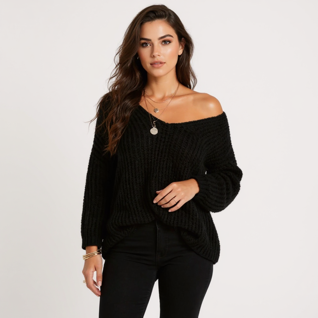 Valentina Women Off-Shoulder Cable Knit Sweater Top