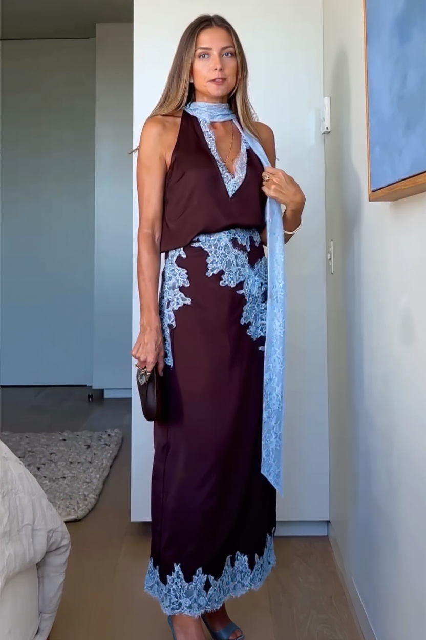 Gisela Strapless Twist-Front Crop Top and Maxi Skirt Set