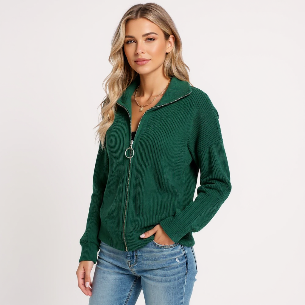 Yara Women Slim Fit Half-Zip Ribbed Knit Sweater