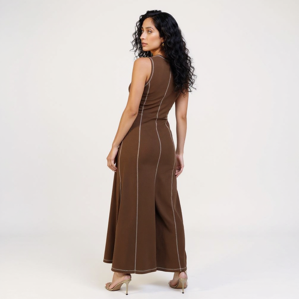 Kiara Women Sleeveless Contrast Seam Knit Maxi Bodycon Dress