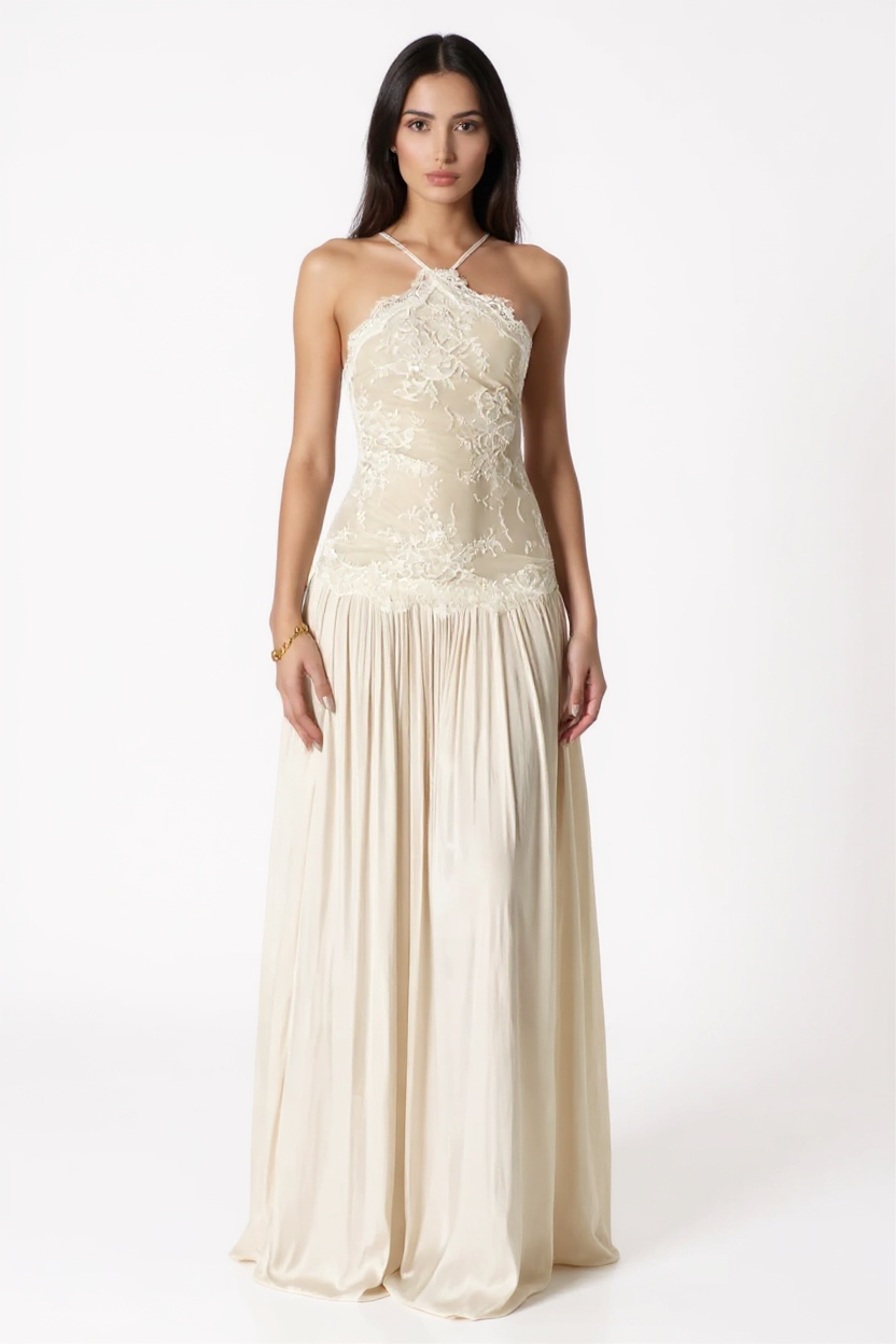 Evelina Floral Print Satin Spaghetti Strap Bias Cut Maxi Dress