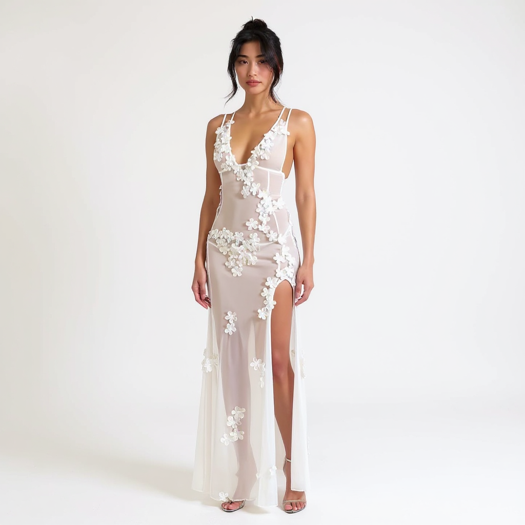 Sleeveless Openwork Knit Backless Maxi Summer Dress