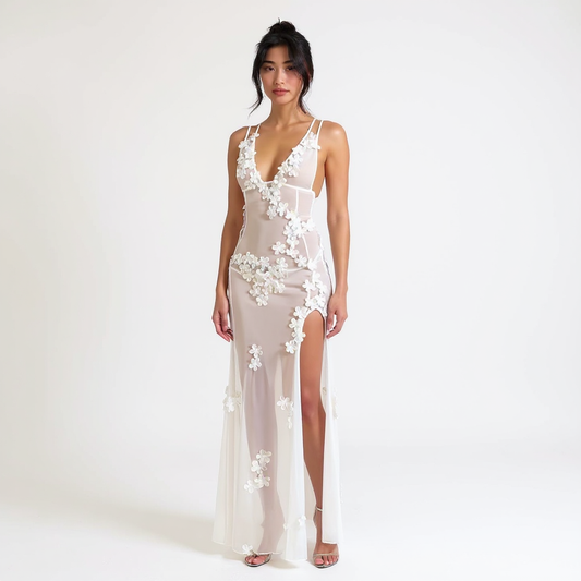 Sleeveless Openwork Knit Backless Maxi Summer Dress