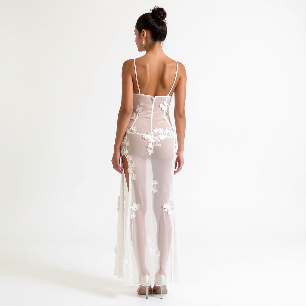 Sleeveless Openwork Knit Backless Maxi Summer Dress