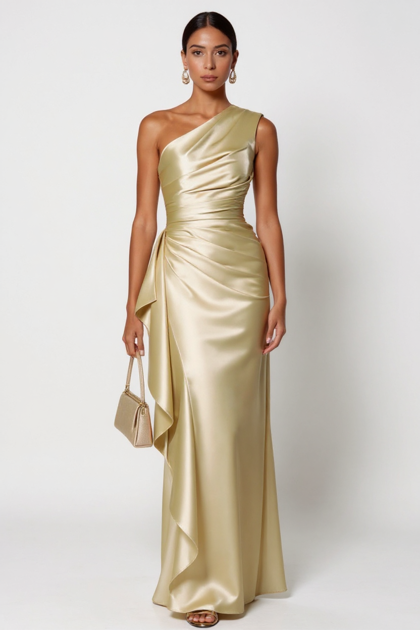 Vivienne Textured Crinkle Satin Spaghetti Strap Maxi Dress