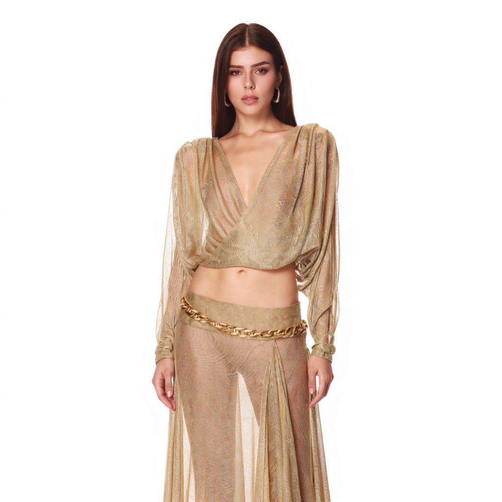 Rosalie Button-Down Ruched Waist Satin Shirt Set