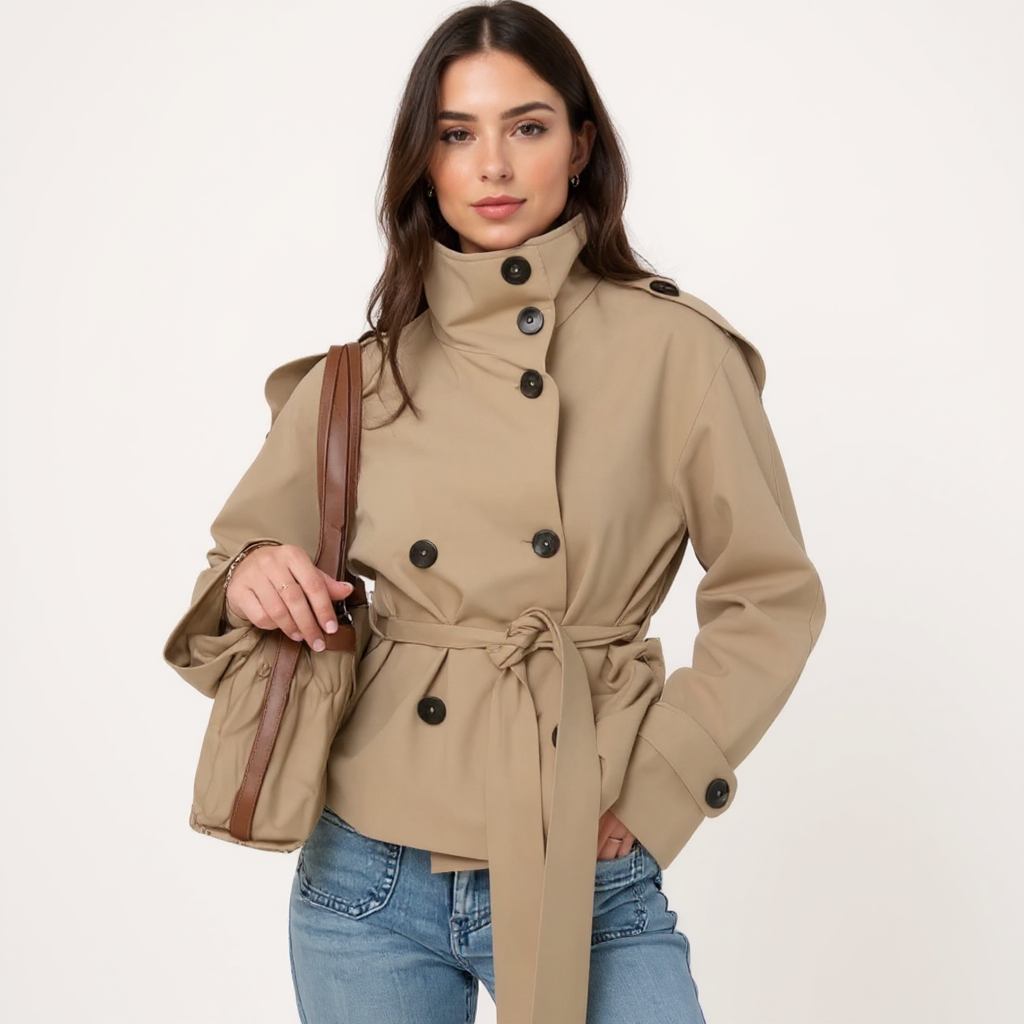 Ursula Women Double-Breasted Cropped Trench Jacket
