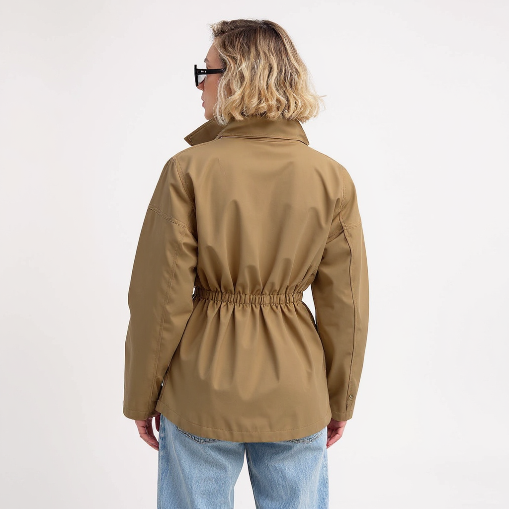 Wendy Women Drawstring Waist Stand Collar Utility Jacket