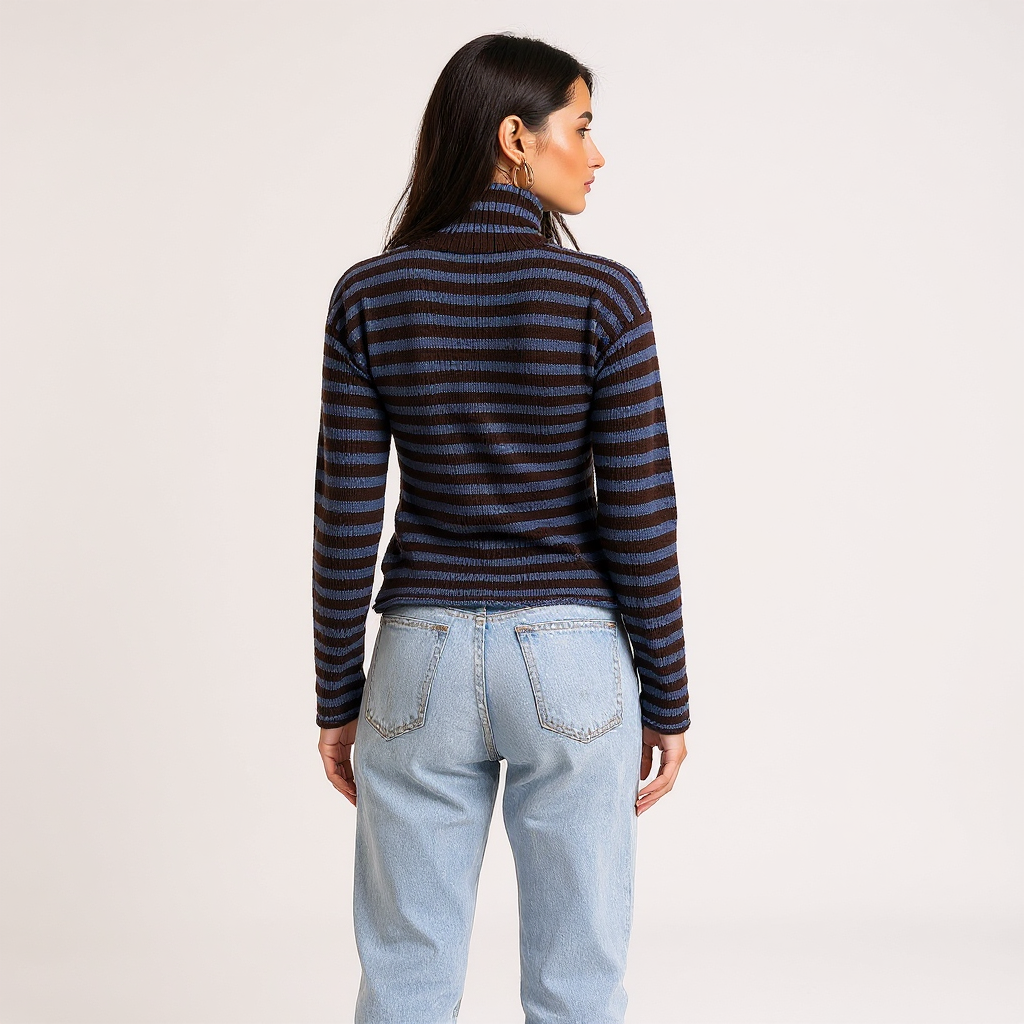 Bella Women Striped Oversized Chunky Knit Zip Cardigan