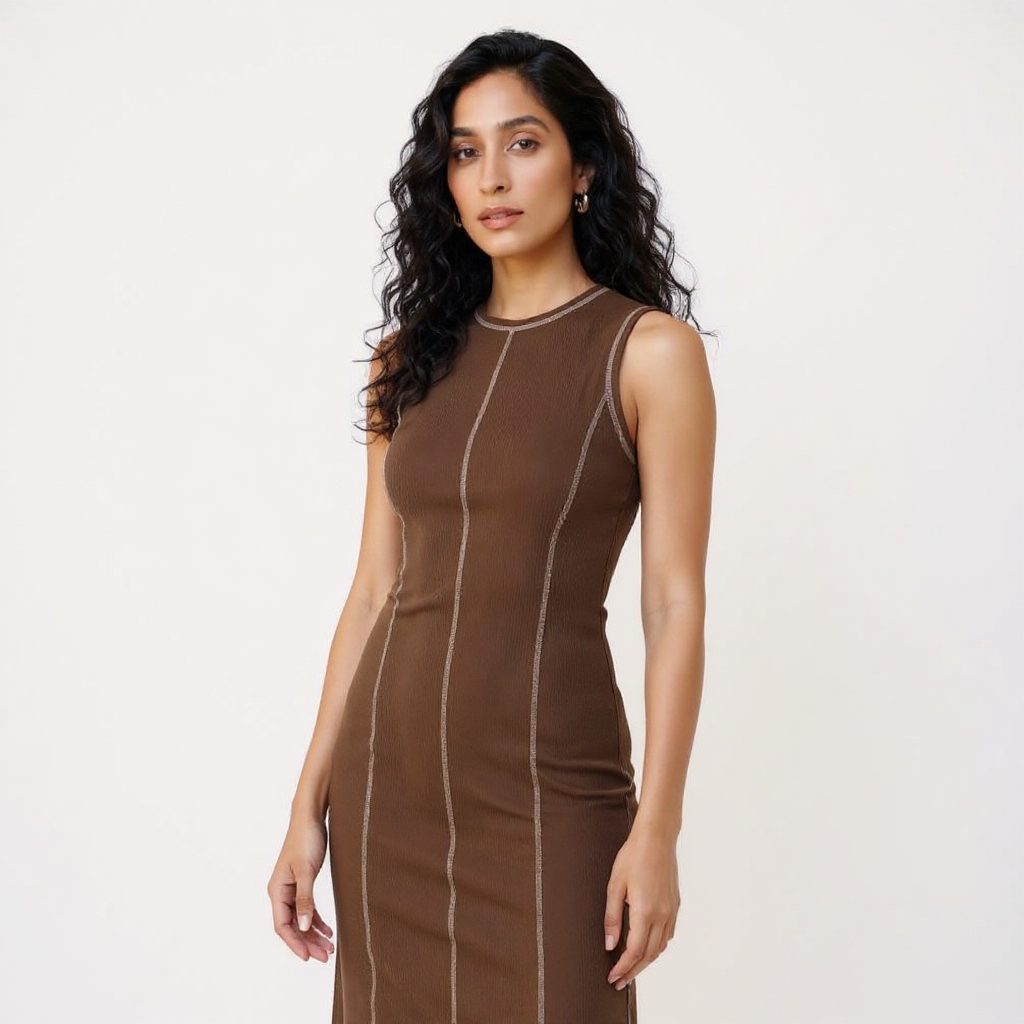 Kiara Women Sleeveless Contrast Seam Knit Maxi Bodycon Dress