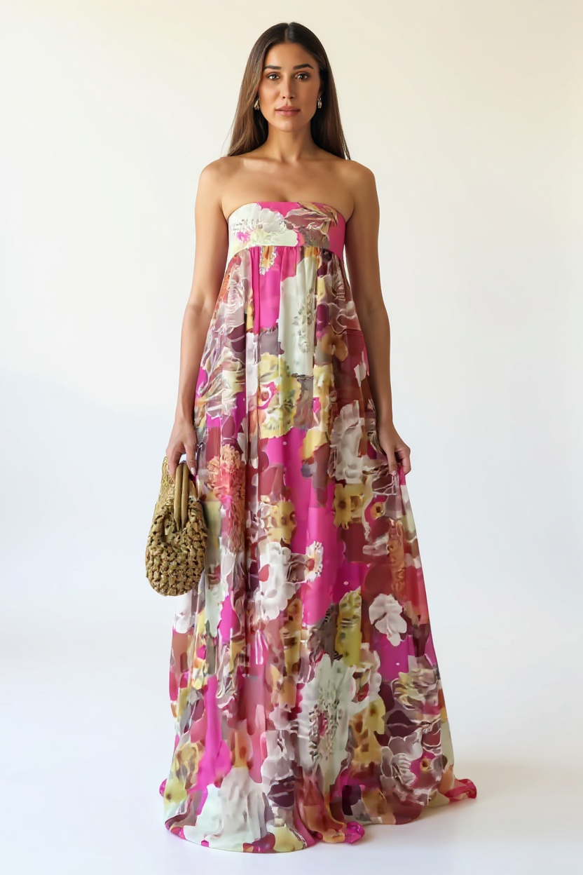 Celeste Sleeveless V-Neck Pleated Satin Maxi Evening Dress