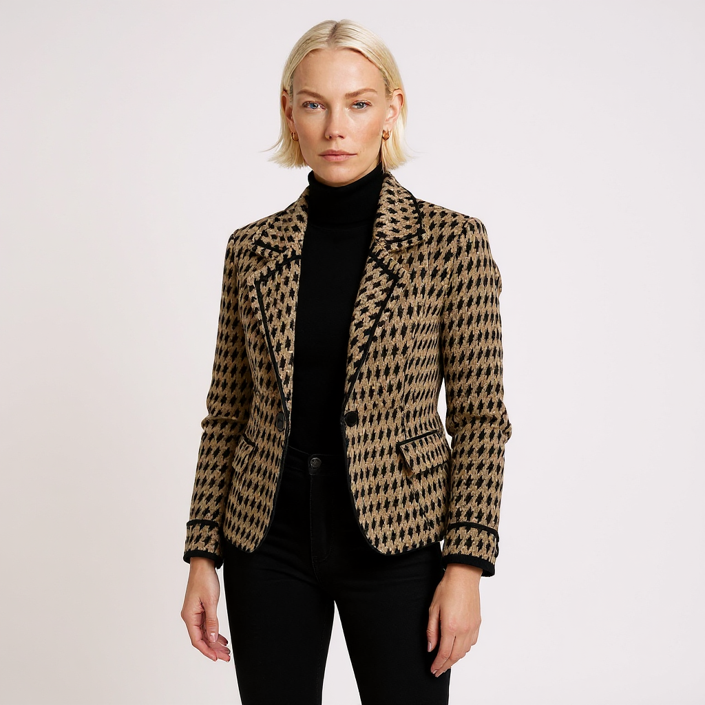 Hannah Women Houndstooth Cropped Knit Jacket