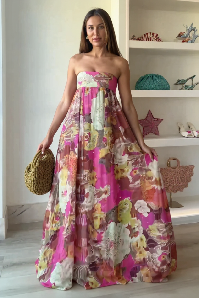 Celeste Sleeveless V-Neck Pleated Satin Maxi Evening Dress