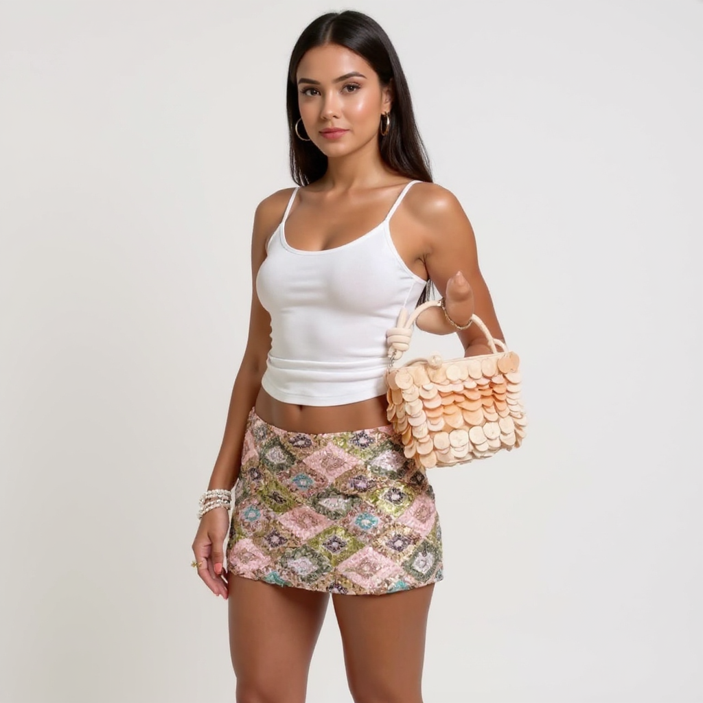 Sequin Embellished Geometric Pattern Mini Skirt