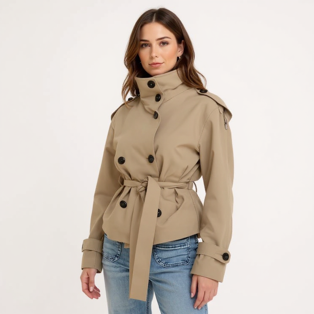 Ursula Women Double-Breasted Cropped Trench Jacket