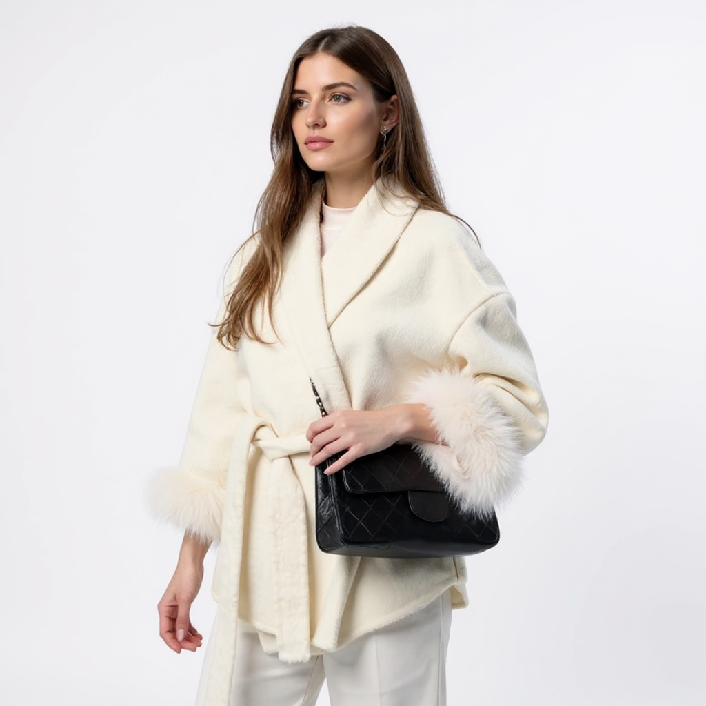 Victoria Women Belted Wool Blend Mid-Length Robe Coat