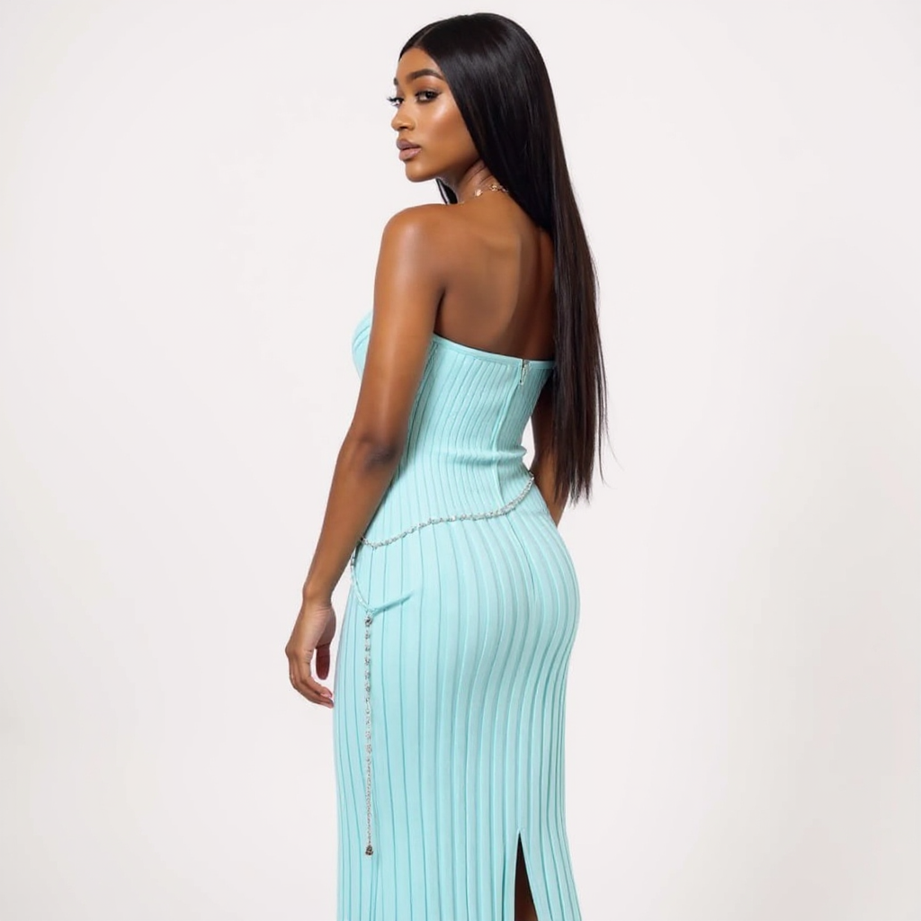 Strapless Side Slit Knit Maxi Summer Maxi Dress