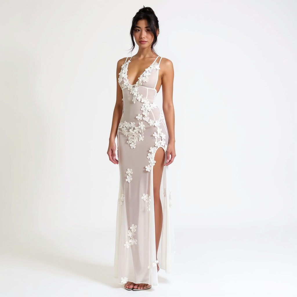 Sleeveless Openwork Knit Backless Maxi Summer Dress