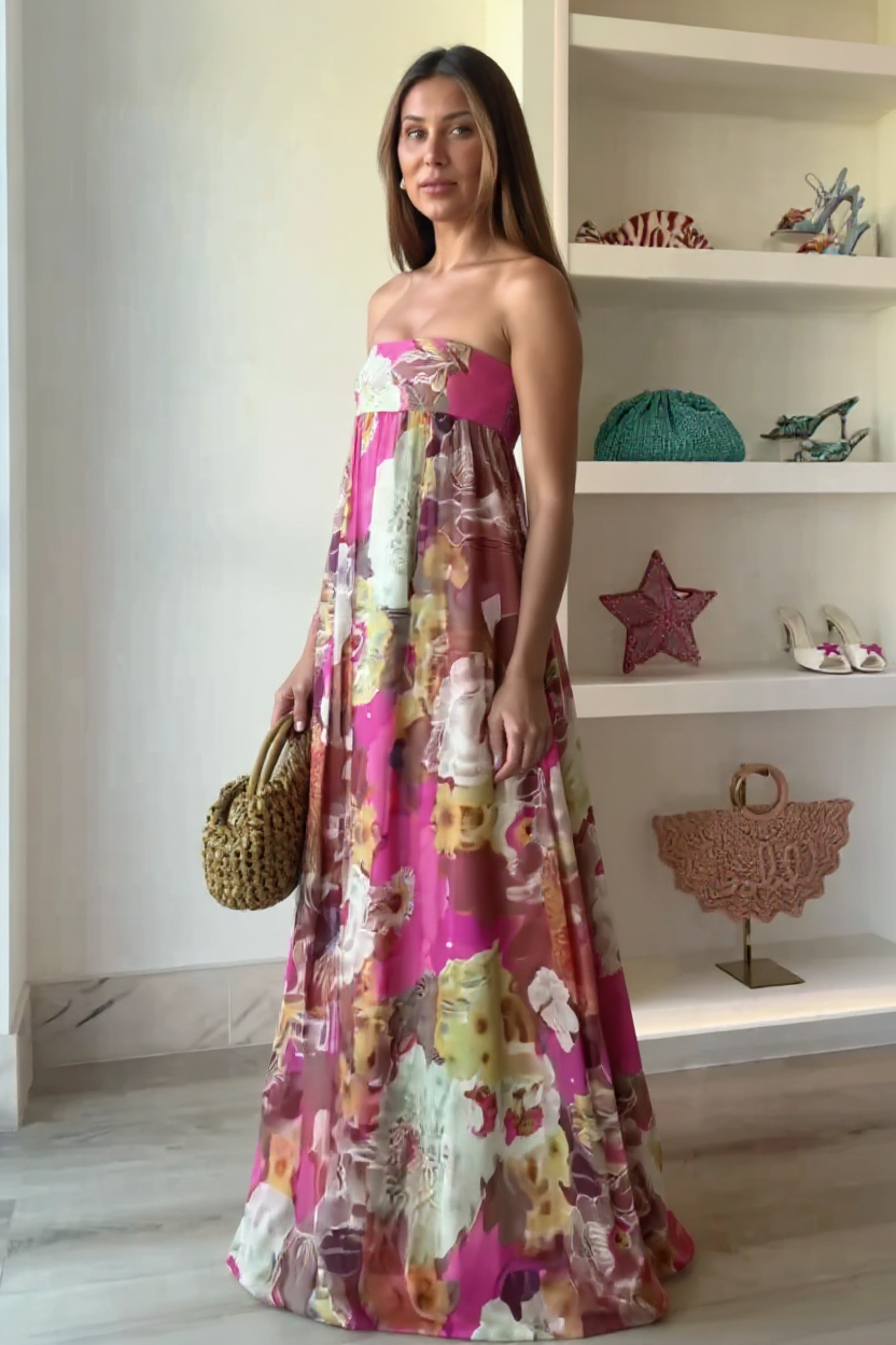Celeste Sleeveless V-Neck Pleated Satin Maxi Evening Dress
