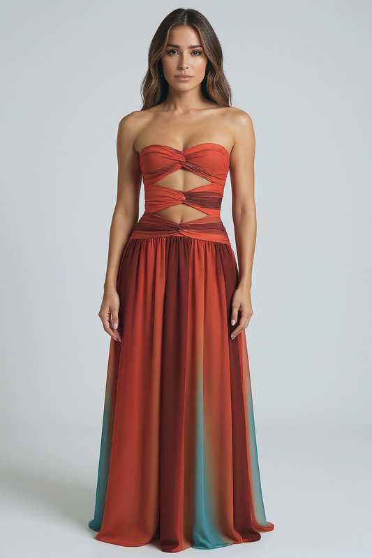 Elegant Strapless Maxi Dress with Ombre Design