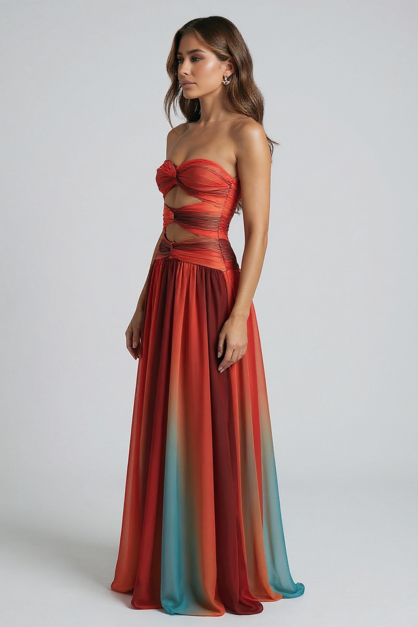Elegant Strapless Maxi Dress with Ombre Design