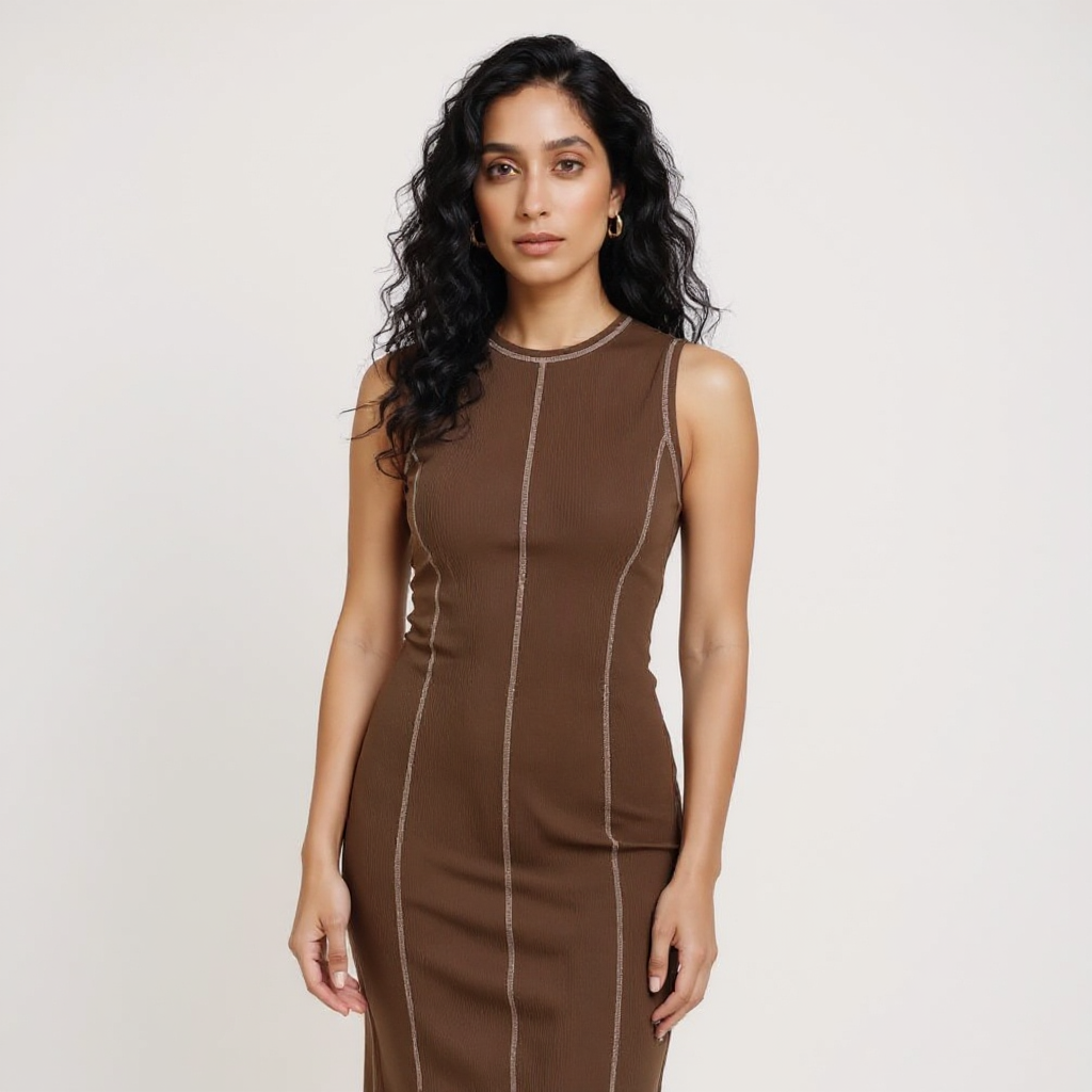 Kiara Women Sleeveless Contrast Seam Knit Maxi Bodycon Dress
