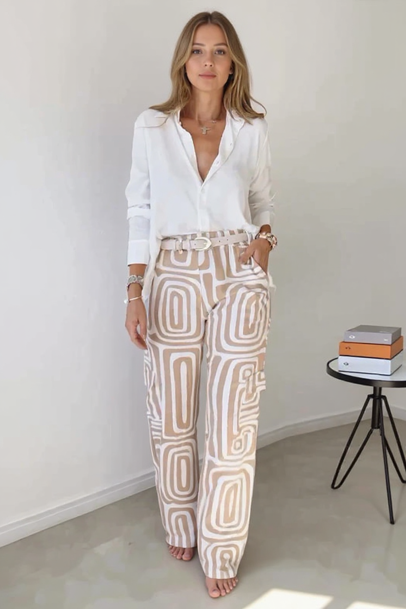 Lucia Tie-Front Short Sleeve Crop Top and High-Waisted Wide-Leg Pants Set