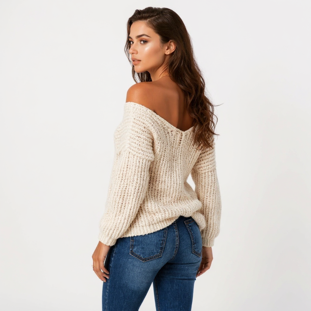 Valentina Women Off-Shoulder Cable Knit Sweater Top
