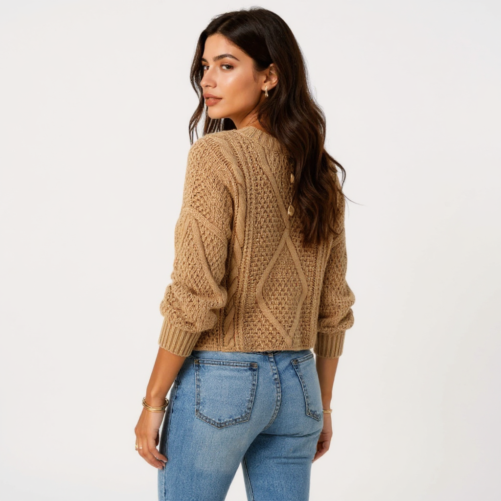 Yara Women Long Sleeve Round Neck Chunky Knit Sweater