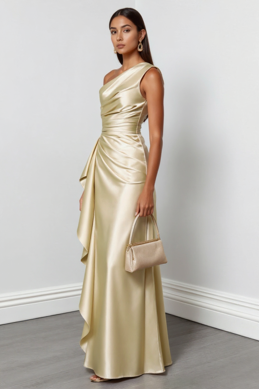 Vivienne Textured Crinkle Satin Spaghetti Strap Maxi Dress