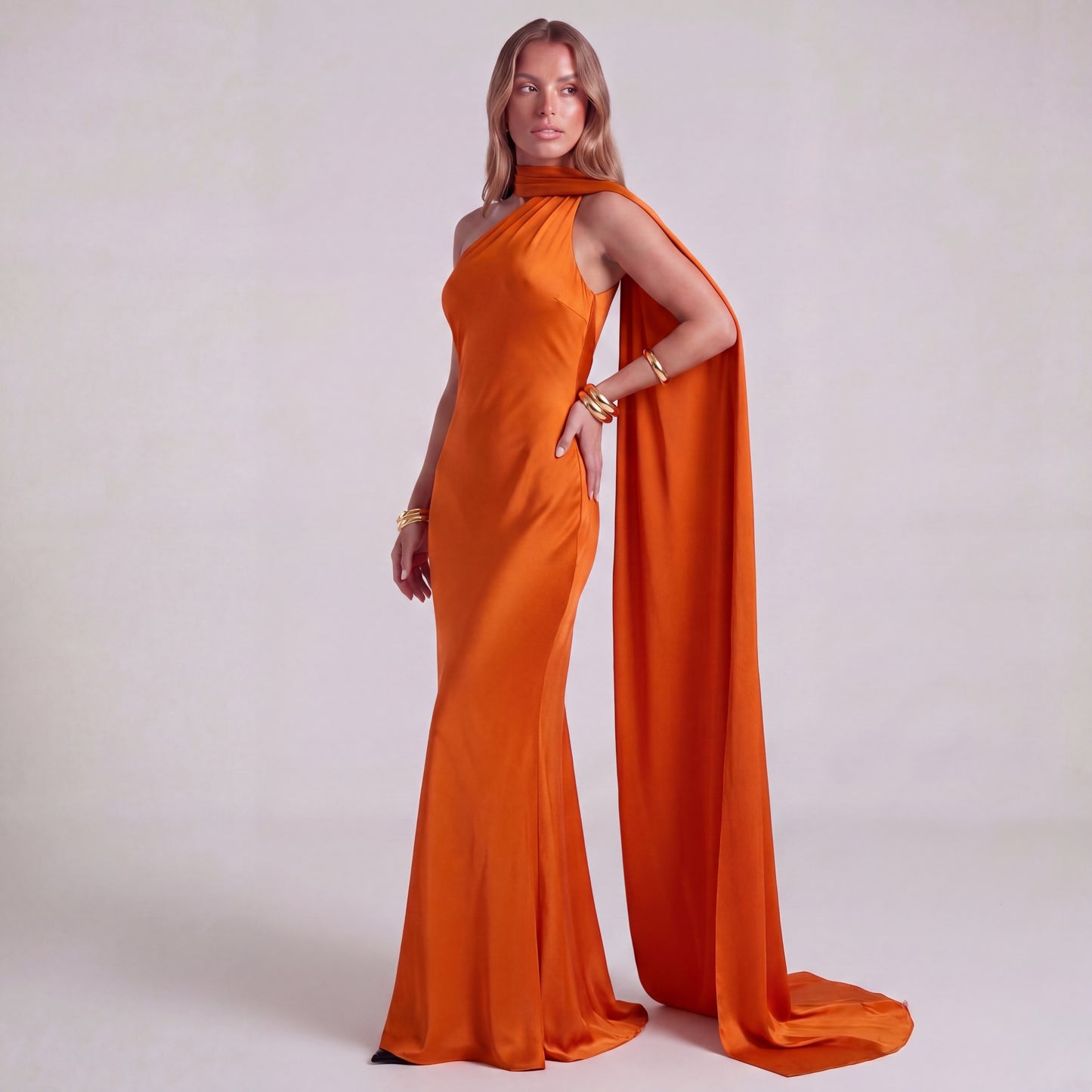 One-Shoulder Satin Maxi Dress